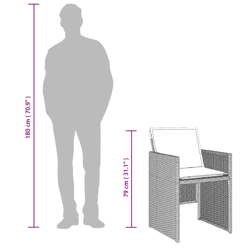 Détail dimensions échelle de l'ensemble du salon de jardin.