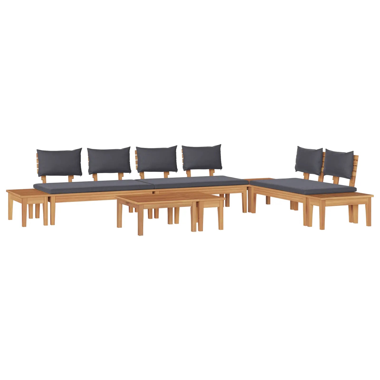 Ensemble extérieur en bois massif et acier marron et crème.