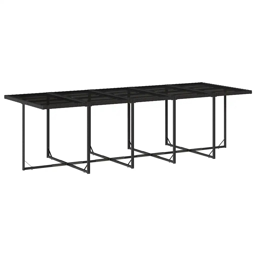 Ensemble de chaises pliables en rotin synthétique noir avec coussins assortis.