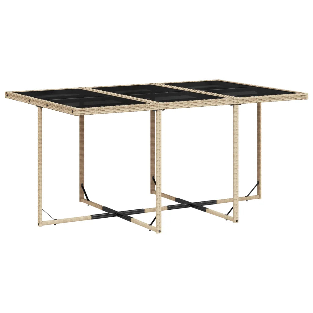 Table rectangulaire en verre trempé pour jardin.