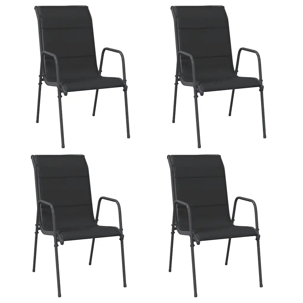 4 chaises de jardin empilables en acier thermolaqué noir et Textilène anthracite