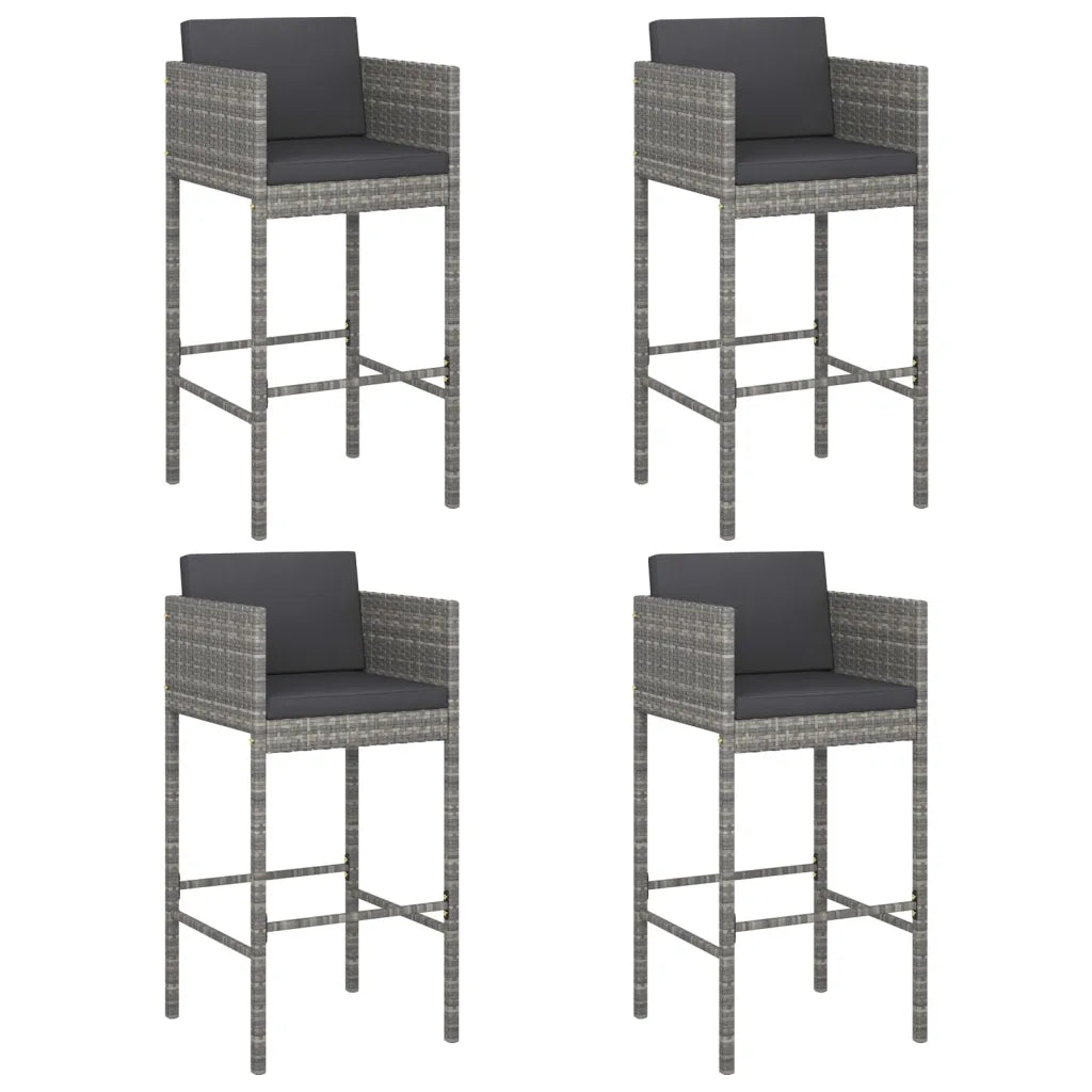 Lot de 4 chaises hautes polyrotin grises acier thermolaqué avec coussins inclus
