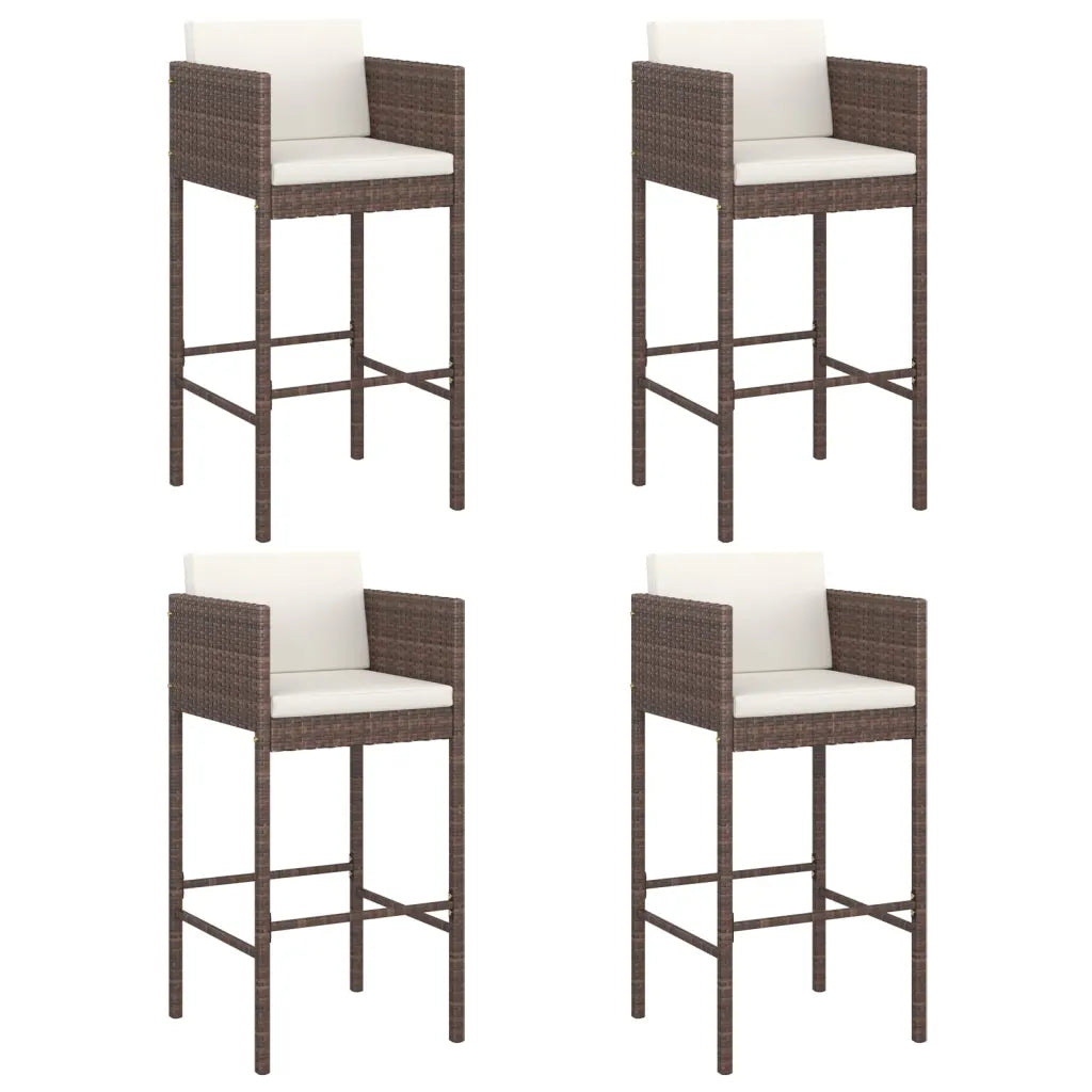4 tabourets de bar polyrotin marron avec coussins d'assise et dossier confortables
