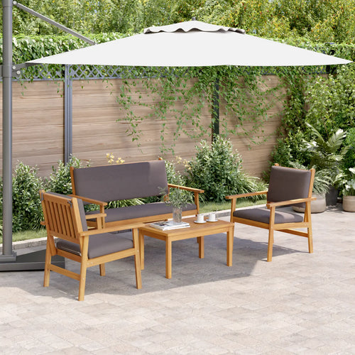 4 places salon de jardin en bois d’acacia sur terrasse moderne.