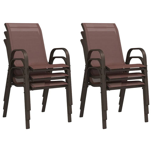 6 chaises de jardin marron empilées démontrant le gain de place optimal