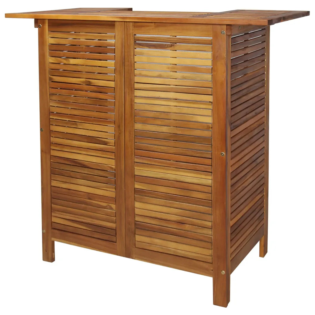 un magnifique Salon de Jardin Bar en bois d'acacia disponible avec des tabourets ronds ou carrés.