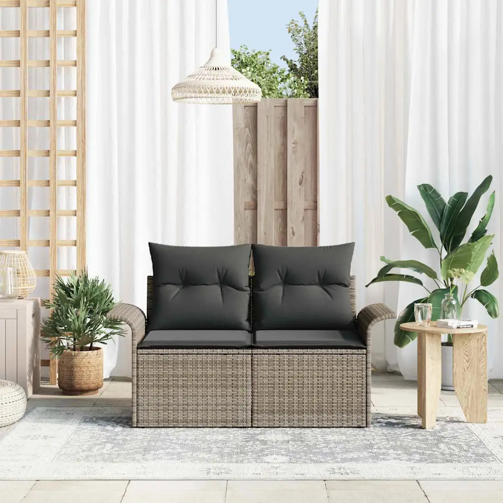 Canapé de jardin modulable 2 places en rotin PE gris avec coussins moelleux pour espace outdoor
