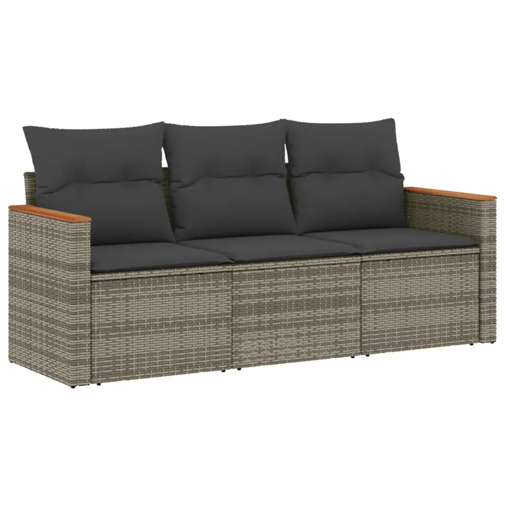 Canapé de jardin modulaire gris avec coussins épais rembourrés, résistant aux UV