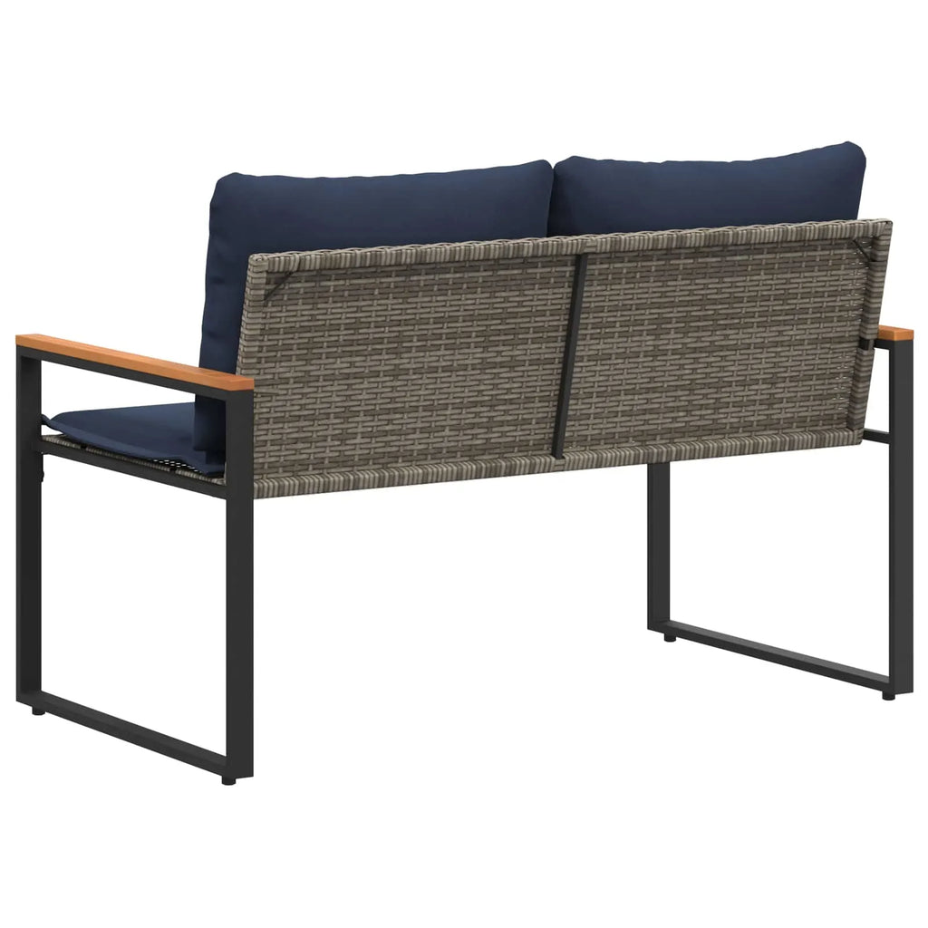 Banquette de jardin bleu marine avec coussins capitonnés, confort optimal pour 2 personnes
