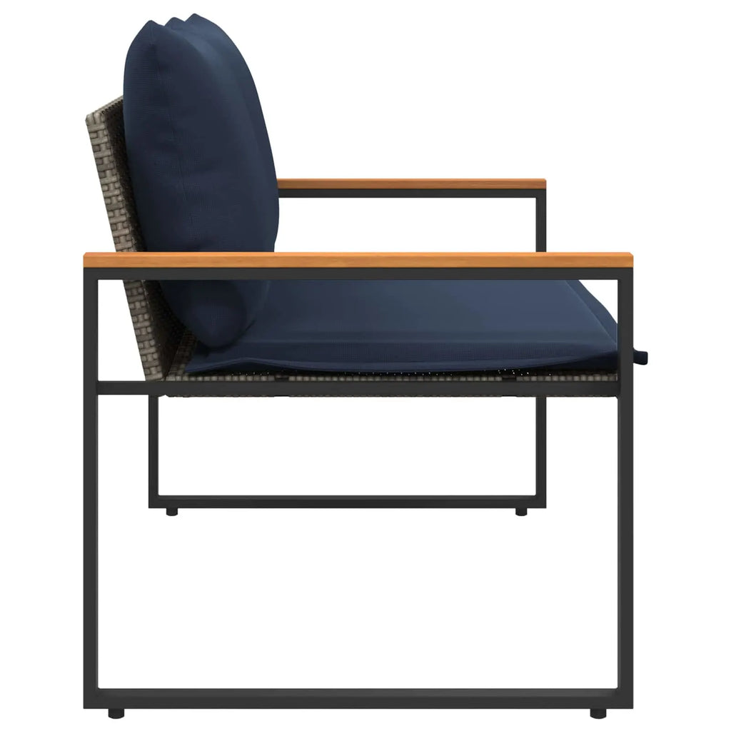 Banquette de jardin bleu marine avec structure en rotin, résistante aux UV et intempéries