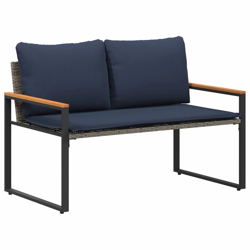 Vue de face de la banquette de jardin bleu marine, design contemporain pour espace outdoor
