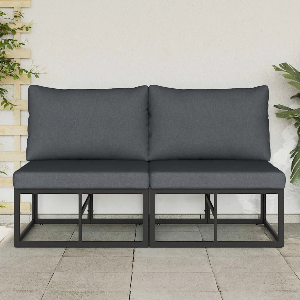 Ensemble de 2 canapés centraux en aluminium noir, configuration modulaire pour espace outdoor
