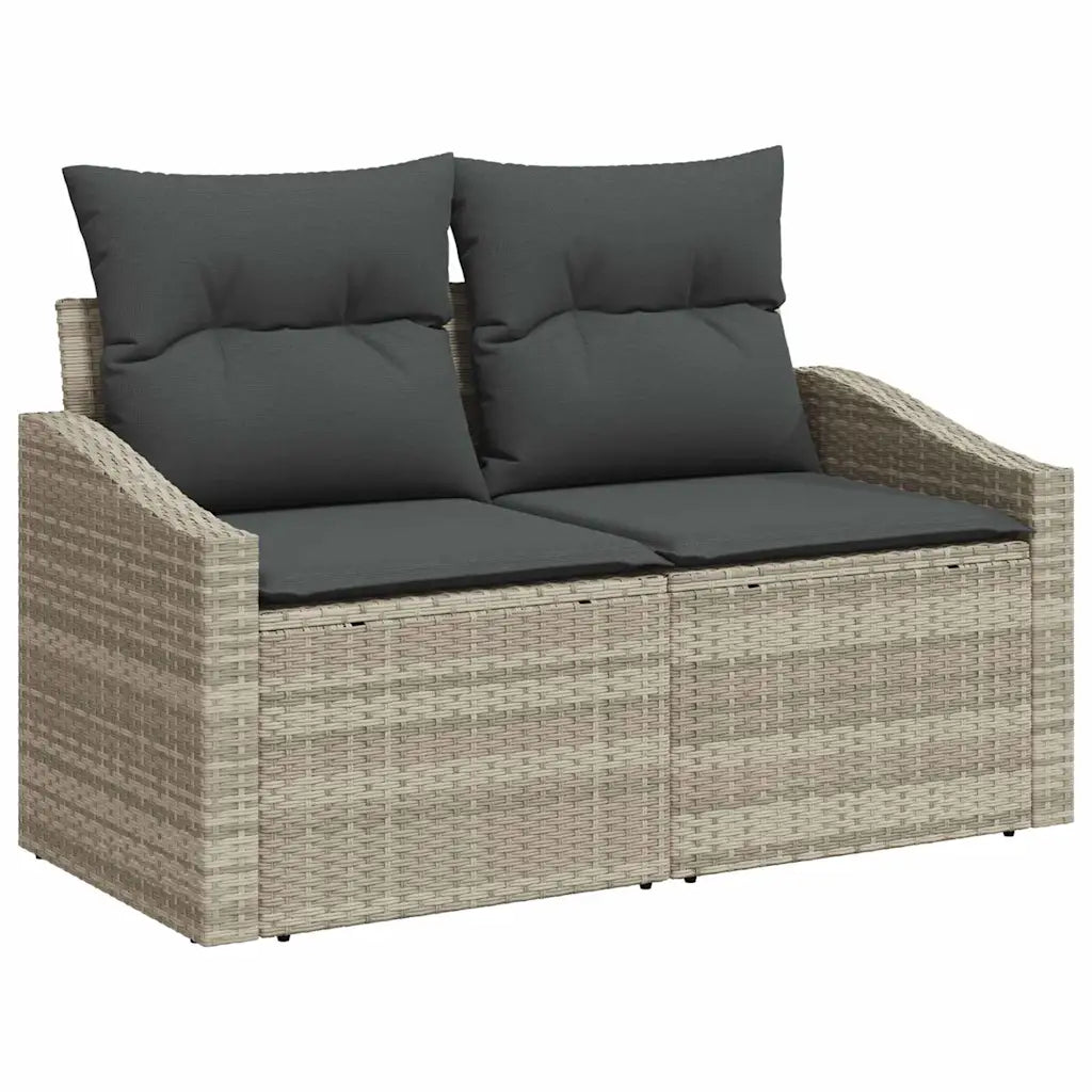 Vue latérale du canapé de jardin en résine gris clair montrant la profondeur d'assise 55 cm
