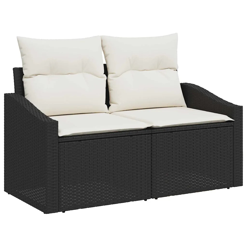Canapé de jardin en résine noir avec coussins blanc crème, capacité 440 kg
