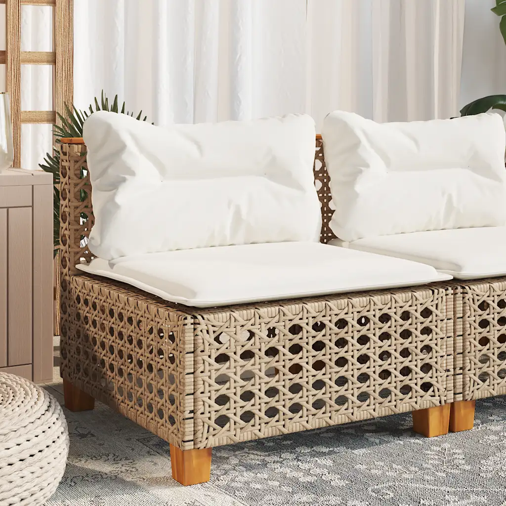 Canapé de jardin extérieur en rotin PE beige avec structure acier et acacia massif, design élégant
