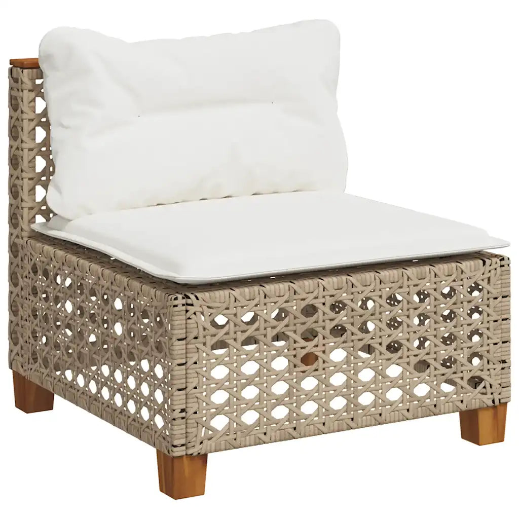 Canapé de jardin en rotin PE beige avec coussins blanc crème, résistant aux UV
