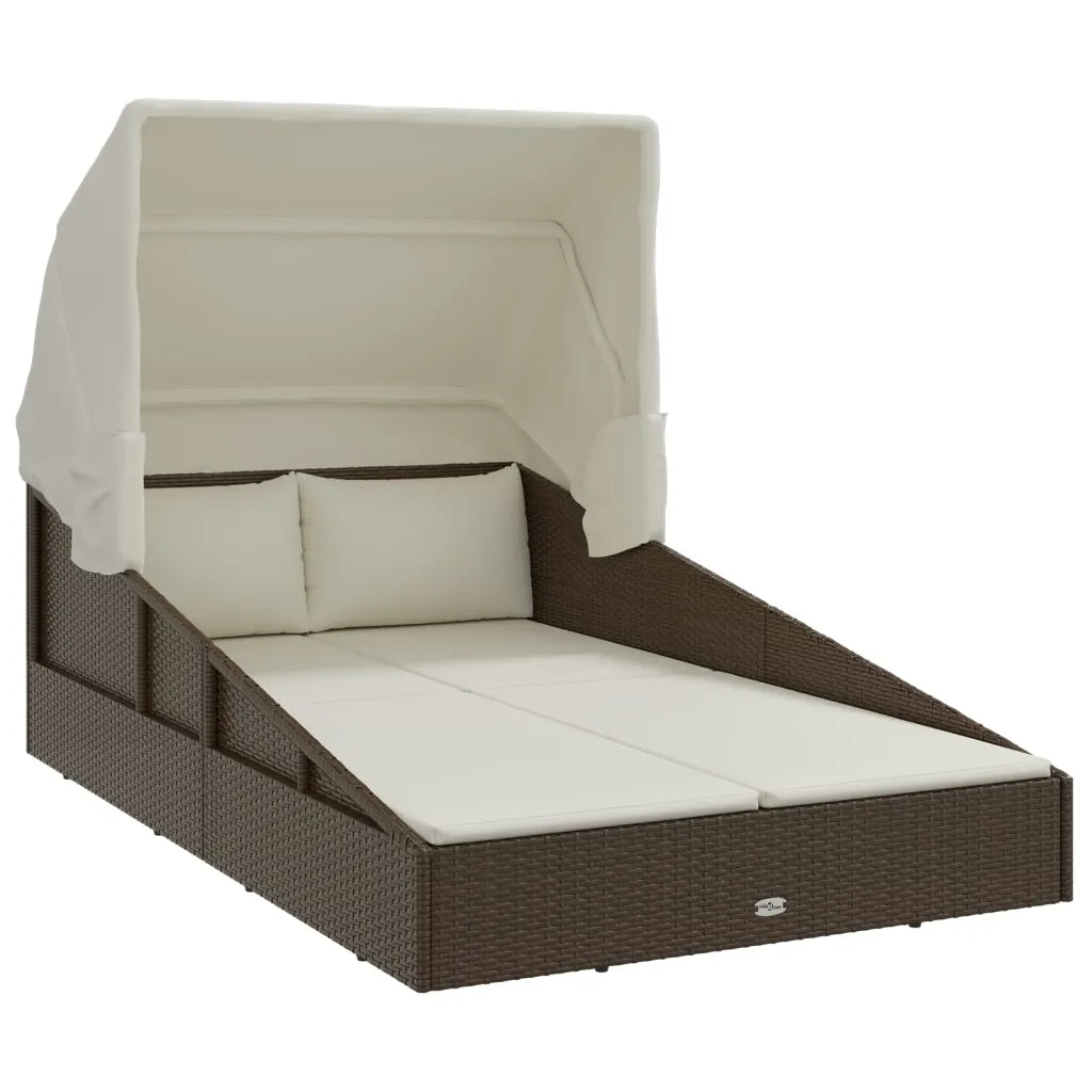 Canapé lit de jardin marron avec toit fermé, protection UV optimale