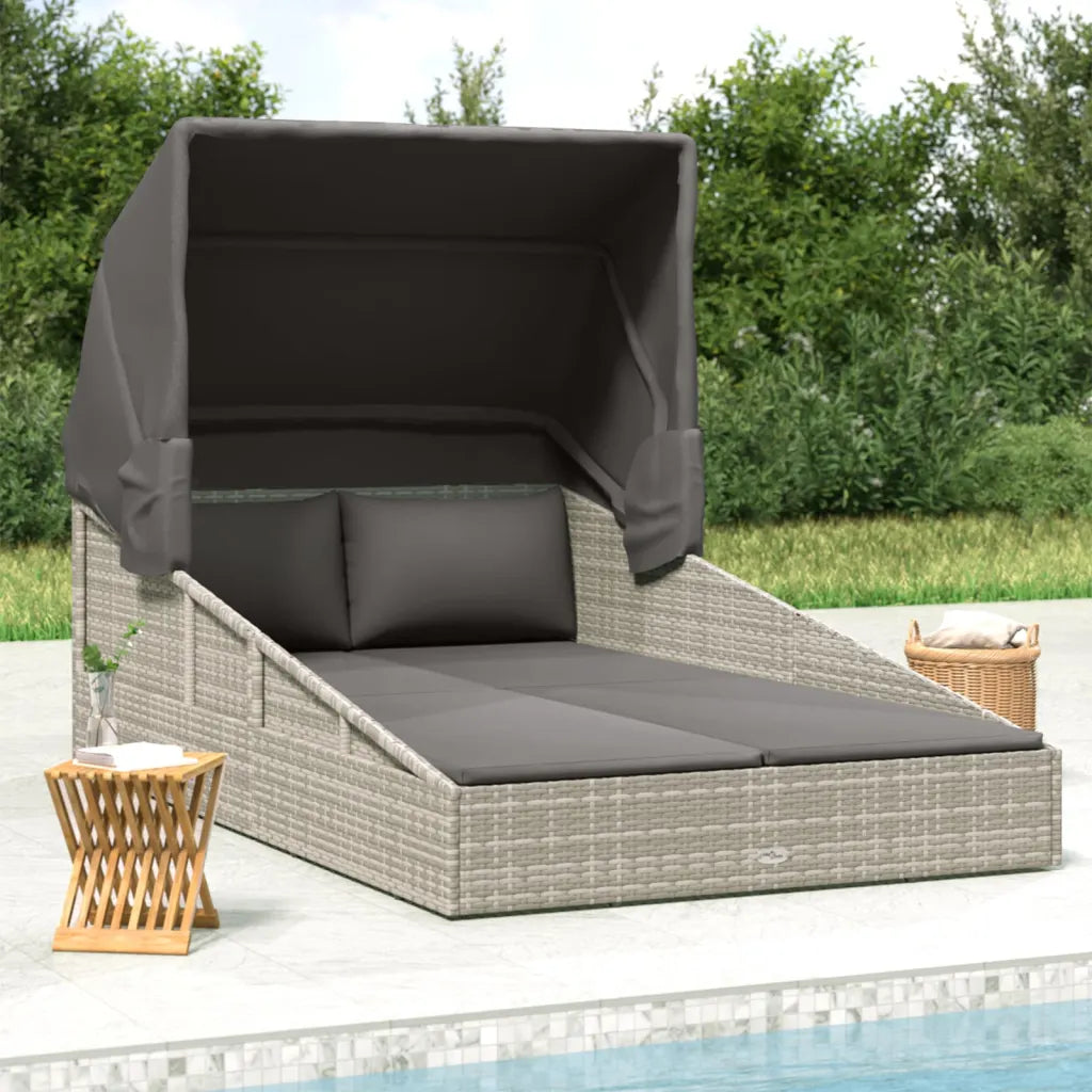 Bain de soleil avec toit pliable gris clair, structure acier thermolaqué robuste