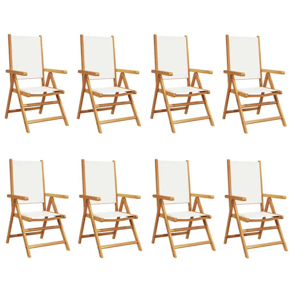 8 chaises de jardin inclinables acacia massif pliables avec accoudoirs blanc crème