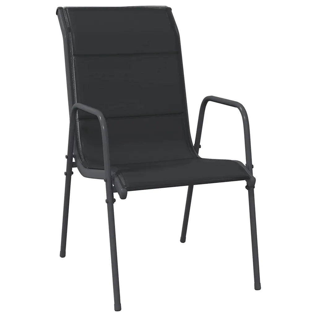 Chaise de jardin noire avec dossier incliné en Textilène rembourré et structure acier