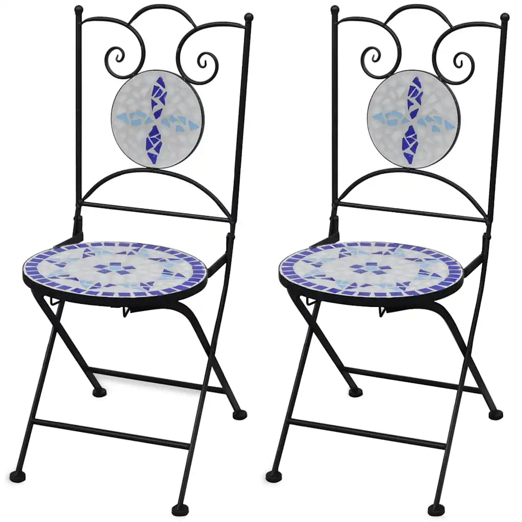 4 chaises de jardin fer thermolaqué mosaïque céramique bleue design artistique
