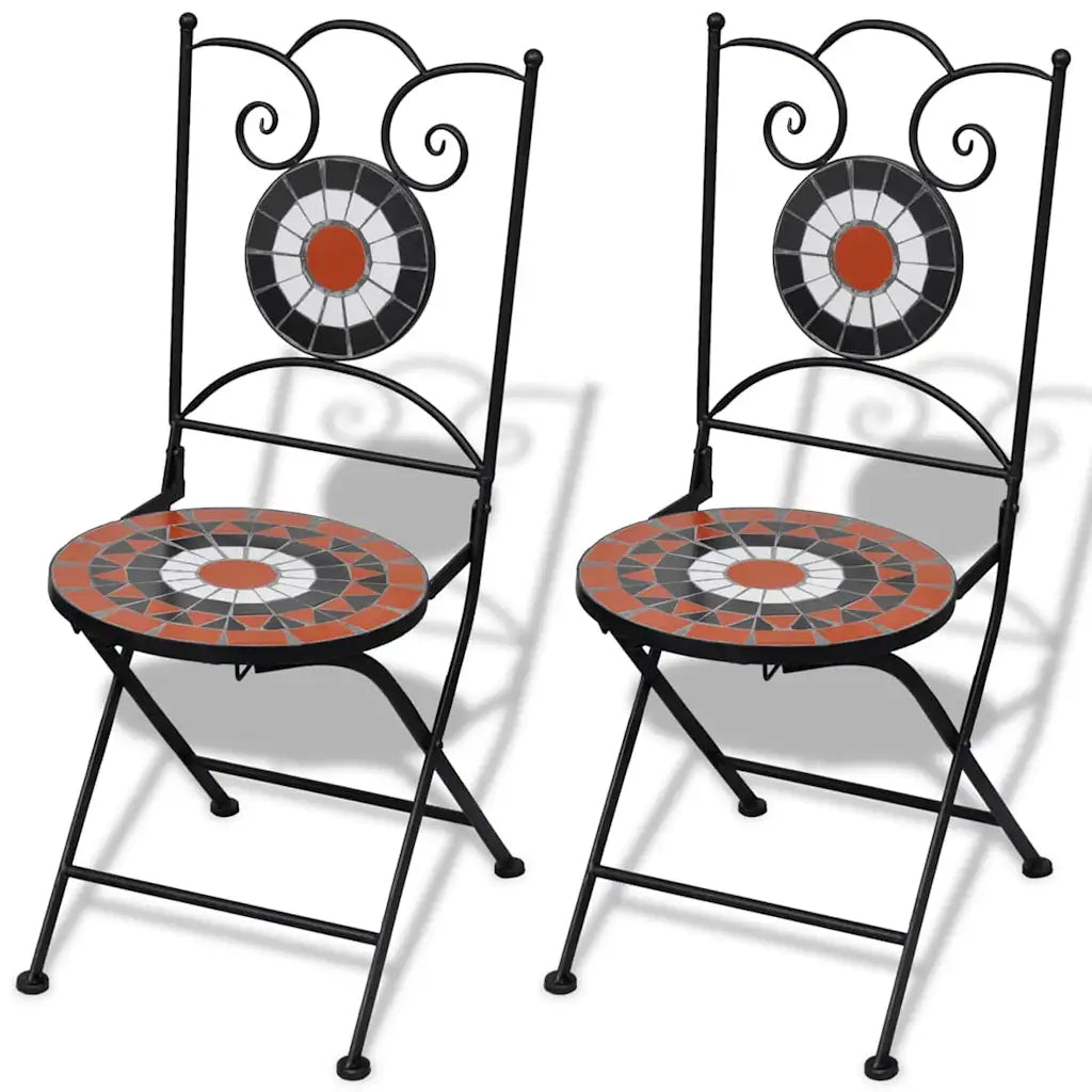 Lot de 2 chaises de jardin en fer avec mosaïque céramique terracotta design décoratif
