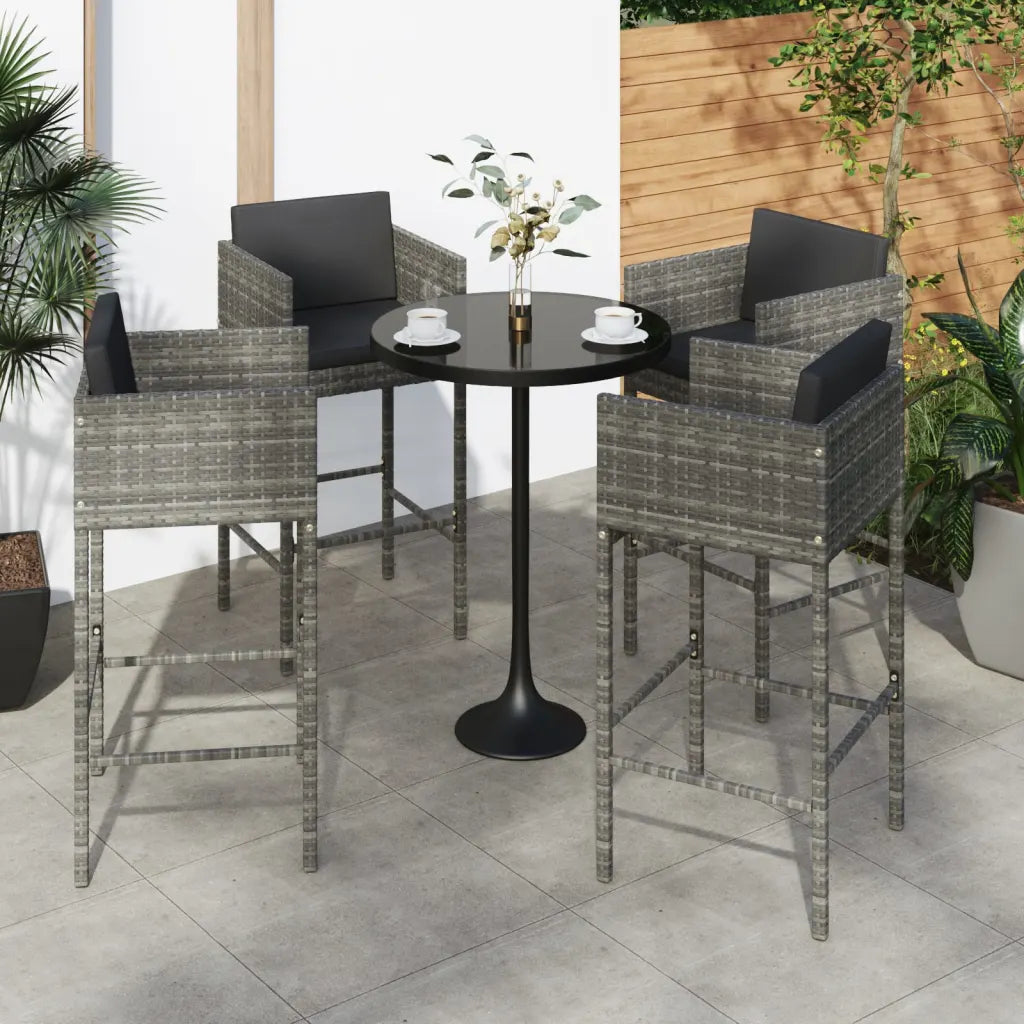 Chaises hautes de jardin polyrotin grises avec coussins résistantes intempéries
