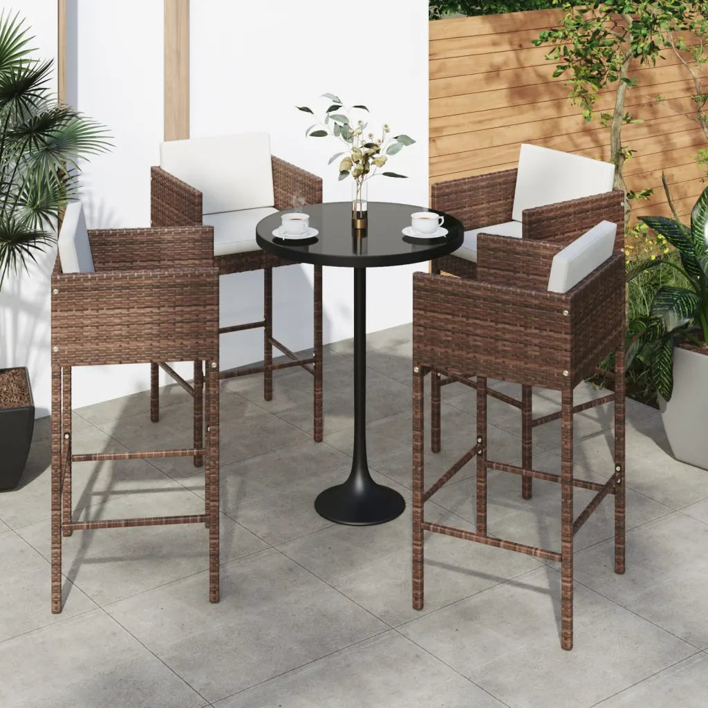 4 tabourets de bar polyrotin marron avec coussins hauteur 76 cm design élégant
