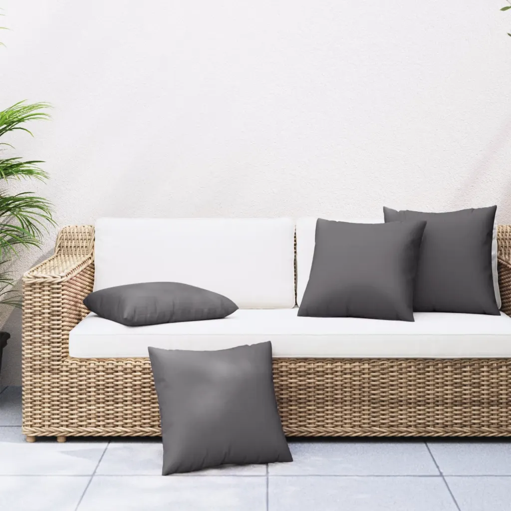 Canapé de jardin en rotin avec coussins anthracite 50x50 cm, tissu polyester hydrofuge