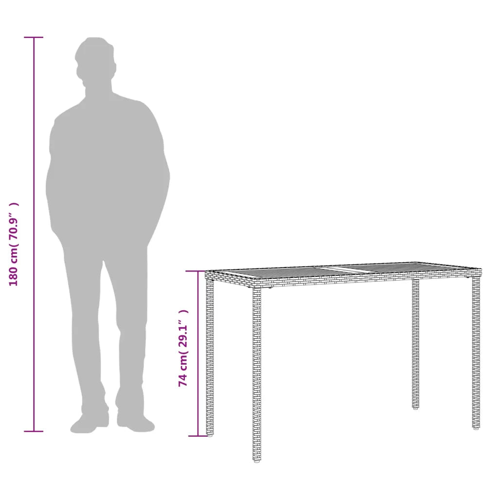 Dimensions table jardin 115x54x74 cm échelle humaine rotin PE