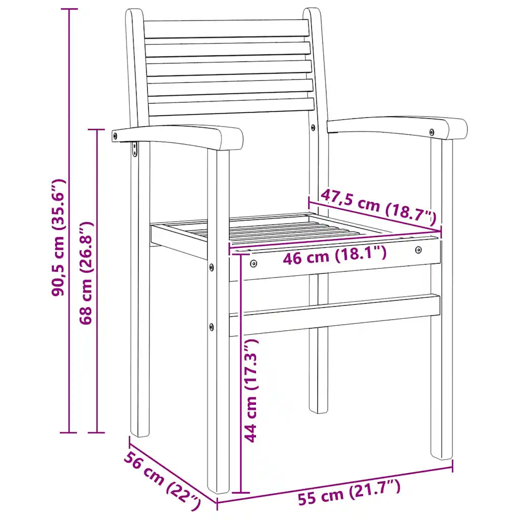 Schéma technique chaise de jardin teck dimensions 56 x 55 x 90,5 cm hauteur assise 44 cm