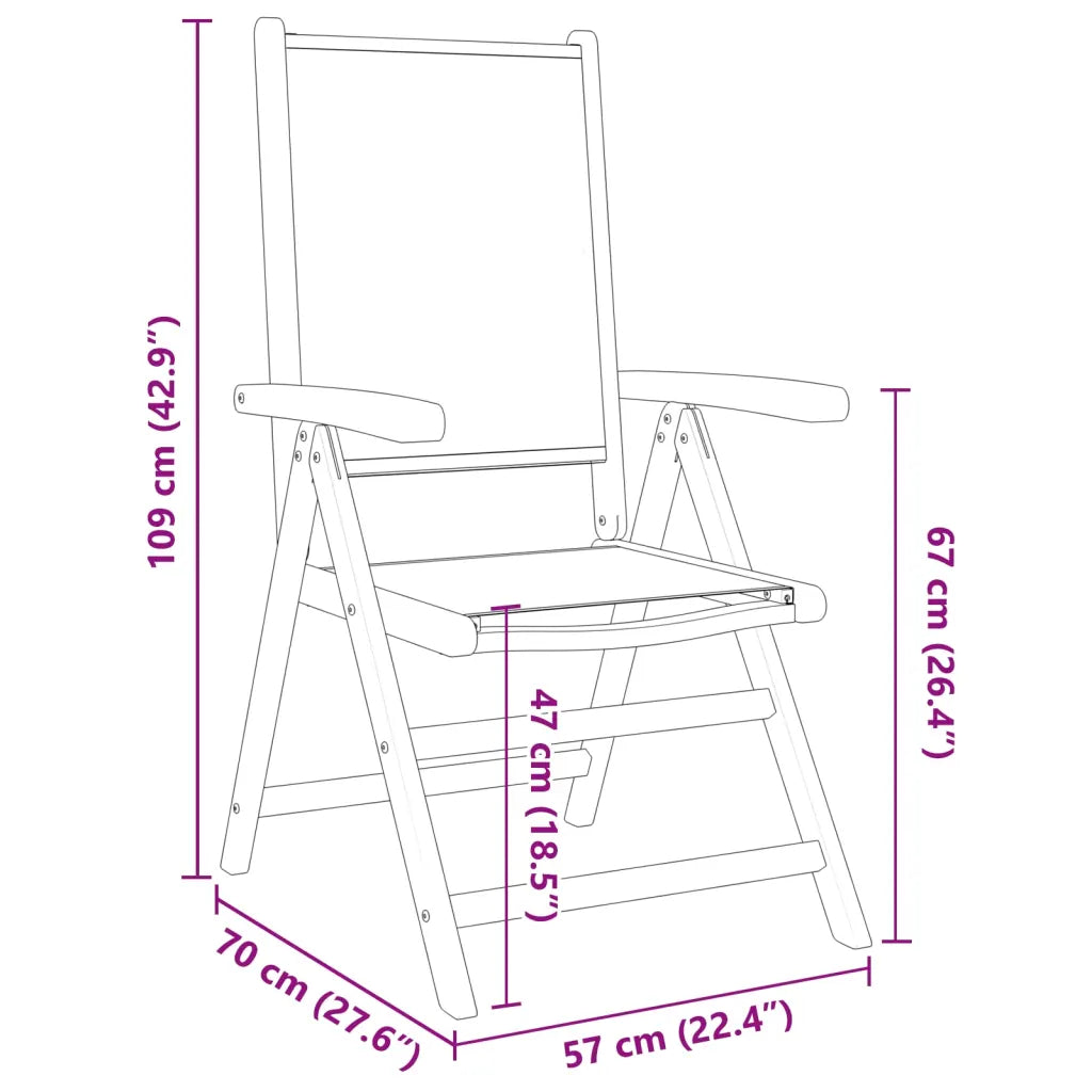 Schéma technique chaise de jardin dimensions 57 x 70 x 81-109 cm fonction inclinable