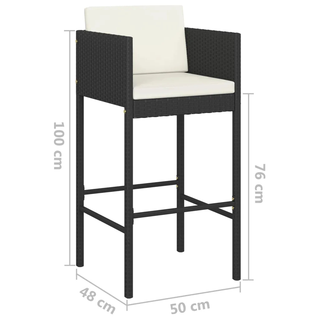 Dimensions du Tabouret de bar polyrotin noir avec coussins résistant intempéries facile entretien
