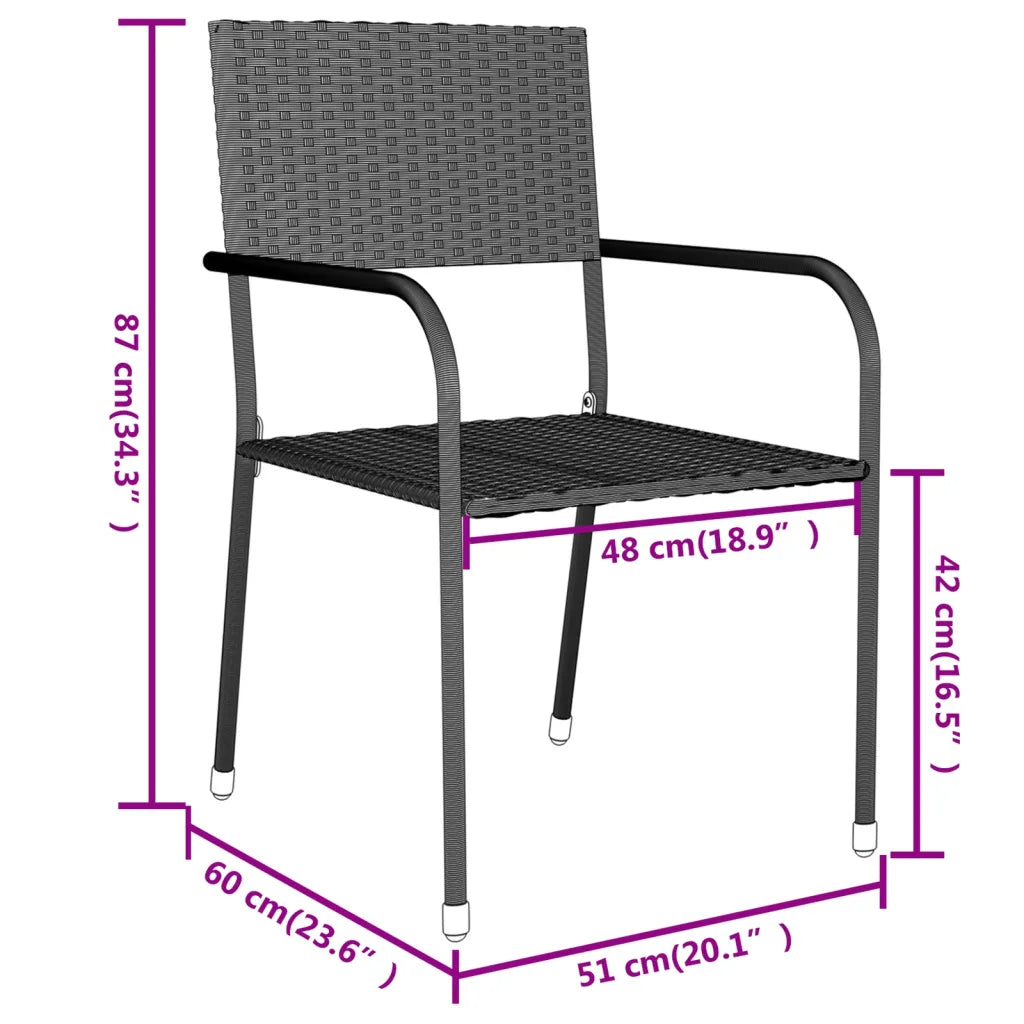 Chaises empilables design gris foncé pour balcon.