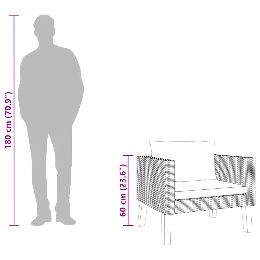 Schéma technique du canapé compact avec dimensions détaillées et silhouette humaine