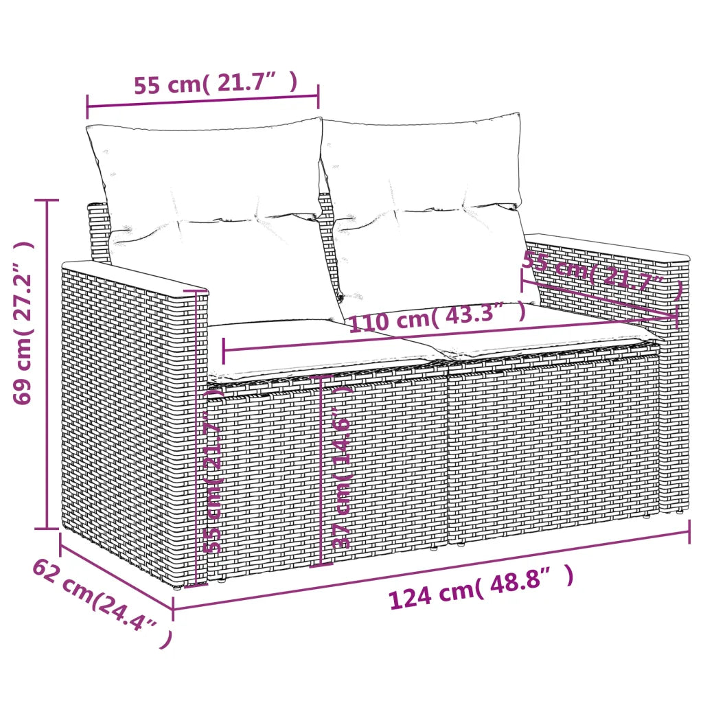 Schéma des dimensions du siège central et canapés avec accoudoirs, configuration modulable