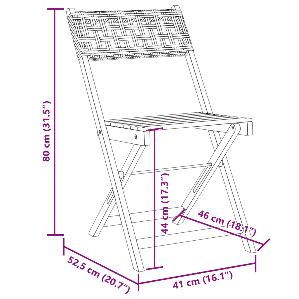 Dimensions de la Chaise d'un joli Petit Salon de Jardin en bois massif.