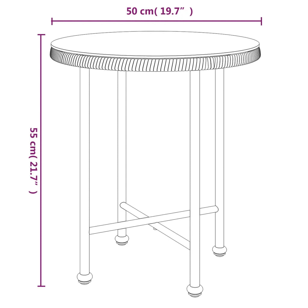 Schéma dimensions petite table jardin ronde 50 cm diamètre vue dessus