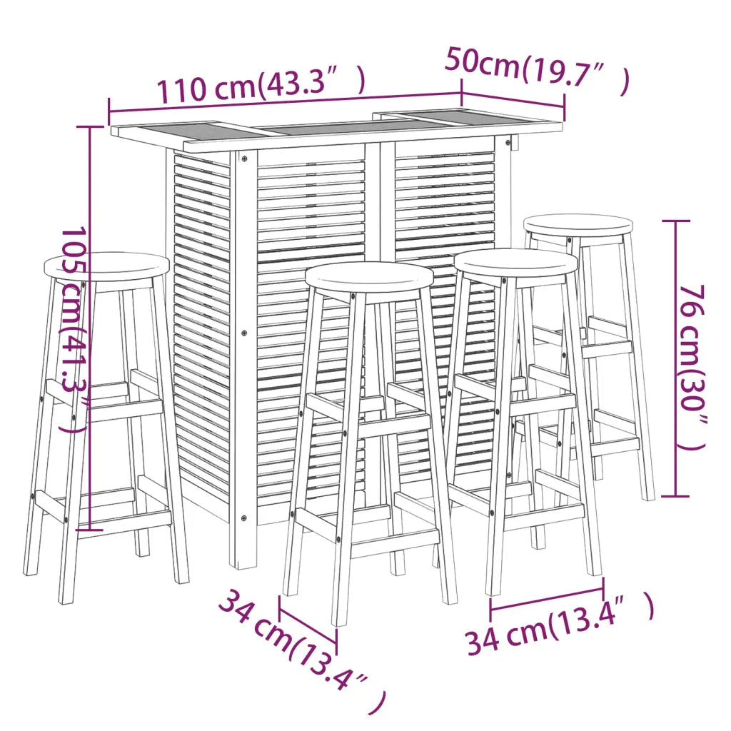 un magnifique Salon de Jardin Bar en bois d'acacia disponible avec des tabourets ronds ou carrés.