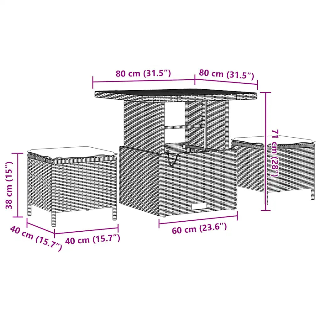 Table transformable du salon de jardin beige en position haute