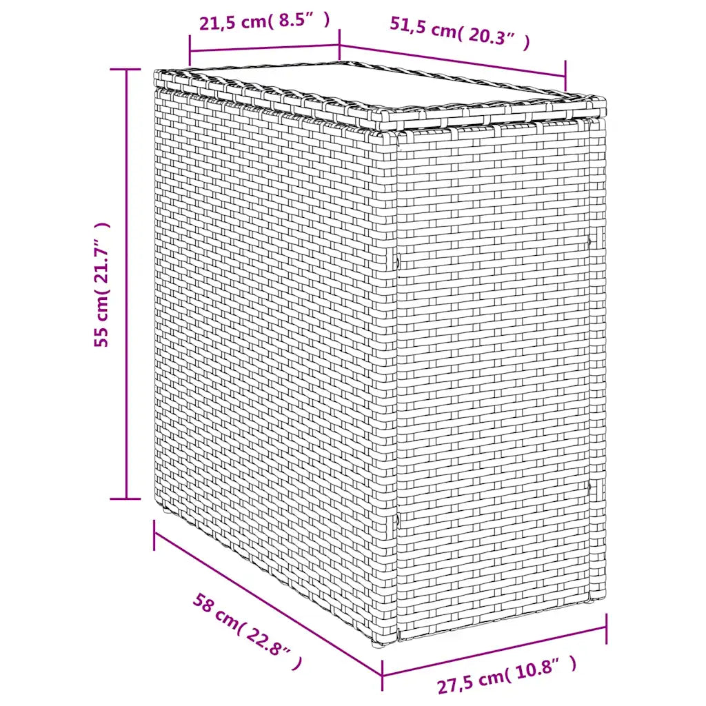 Schéma dimensions table appoint jardin 58x27,5x55 cm vue technique