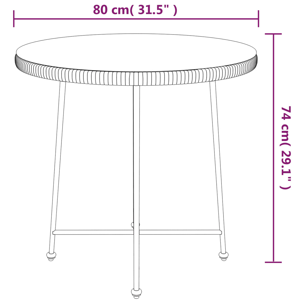 Dimensions table jardin ronde 80 cm diamètre hauteur 74 cm schéma technique