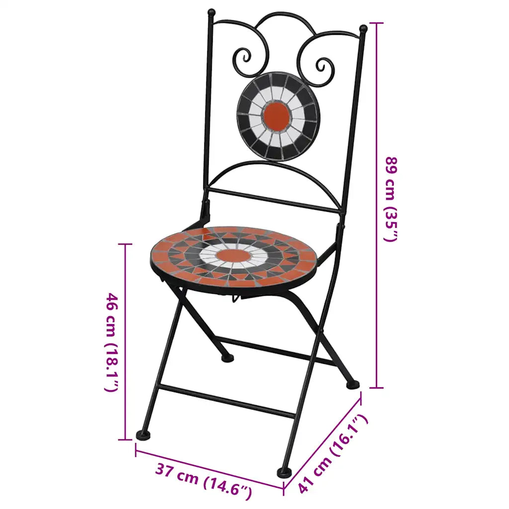 Dimensions détaillées de cette Chaise de Jardin en Fer avec décor en céramique.