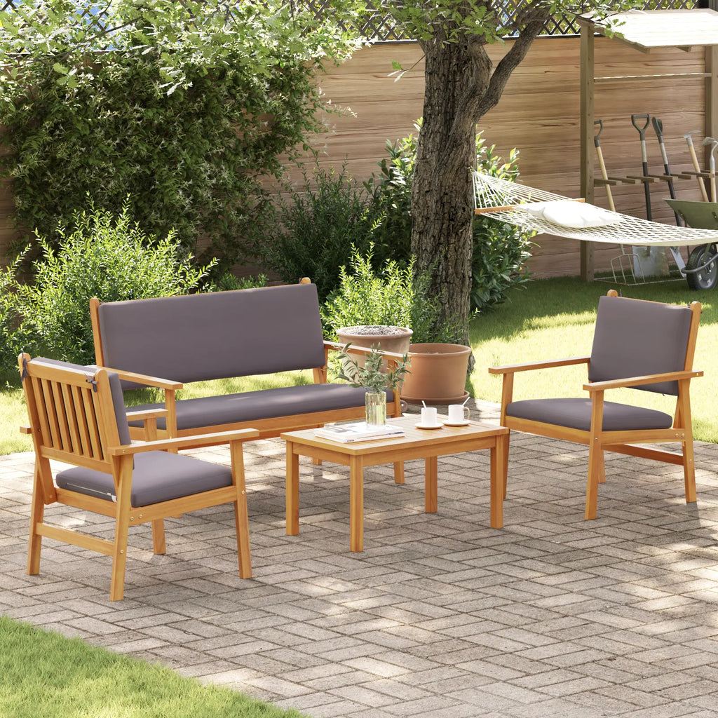 Ensemble de jardin en acacia massif avec table et deux fauteuils.