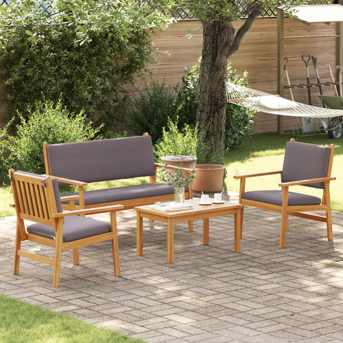 Ensemble de jardin en acacia massif avec table et deux fauteuils.