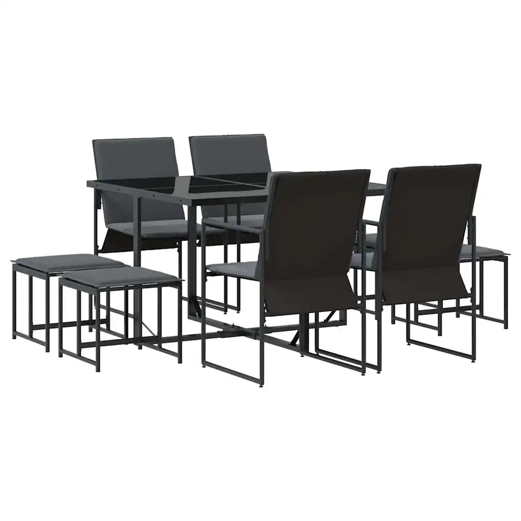 ensemble salon de jardin terrasse noir avec table et chaises vu de face