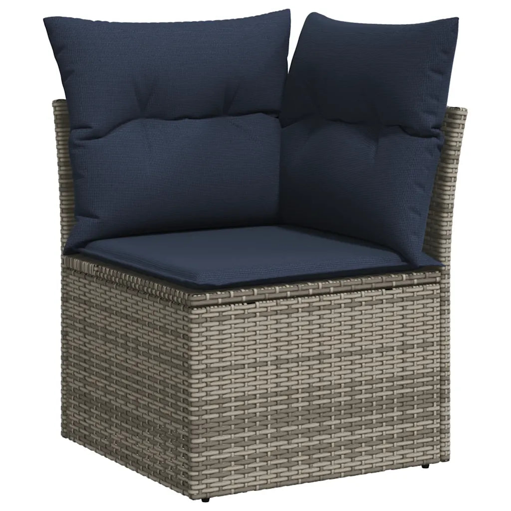 Ensemble modulable : configuration en L du salon de jardin gris sur patio.