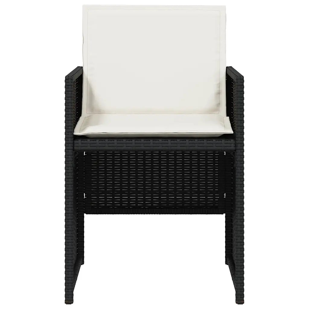 Chaise salon de jardin encastrable rotin noir avec coussin blanc crème vue de face