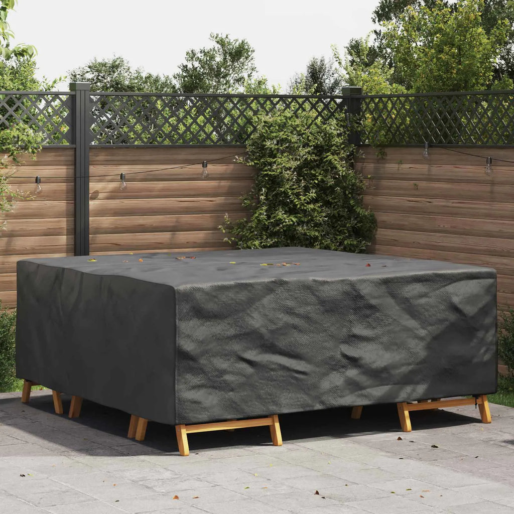 Housse de protection salon de jardin 210x200x70cm noire imperméable installée sur mobilier extérieur
