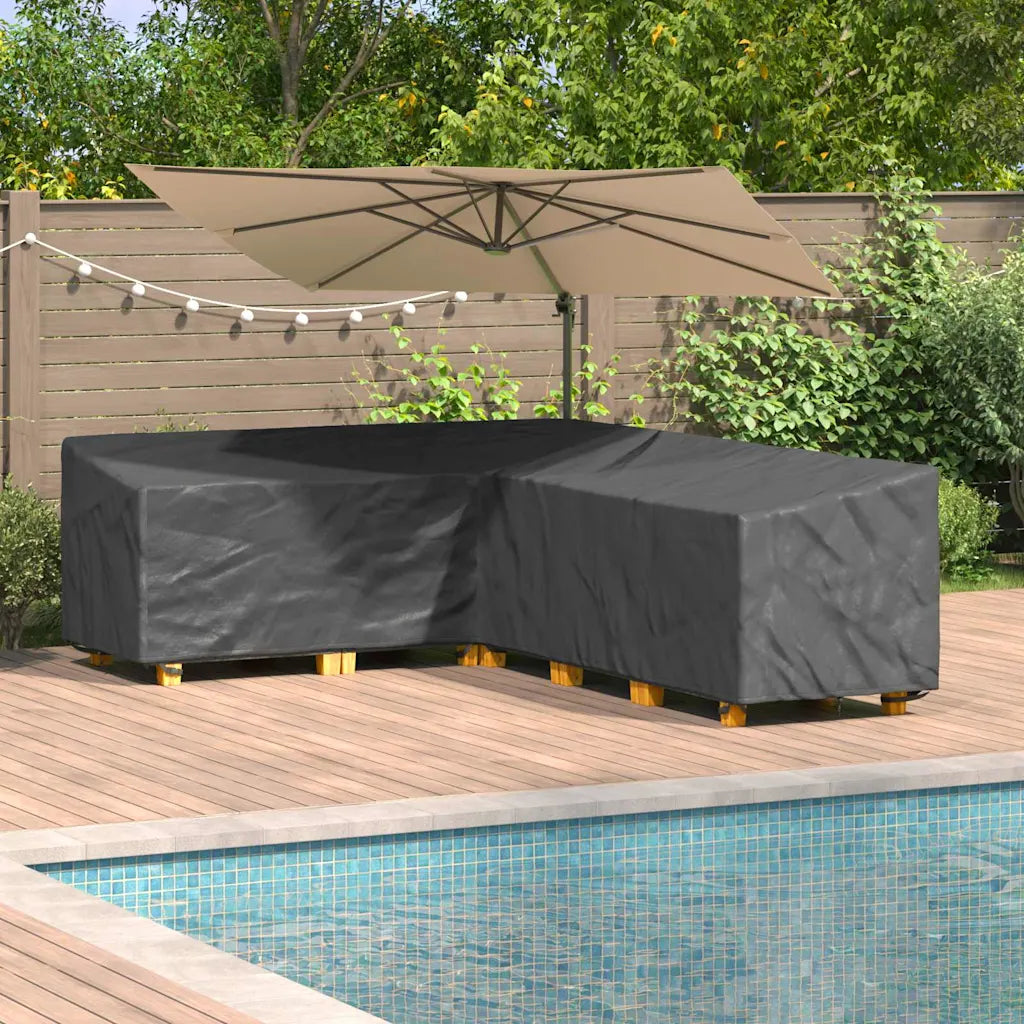Housse de protection noire pour canapé de jardin en L, imperméable et résistante aux UV
